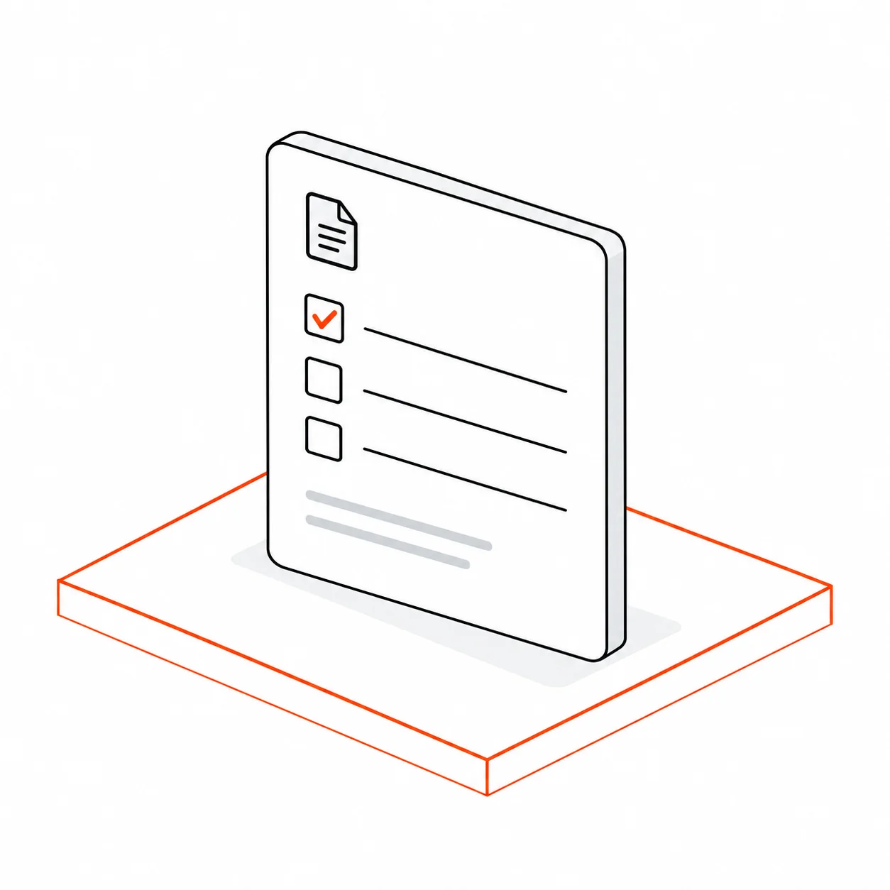 An action review panel on an orange outlined platform.